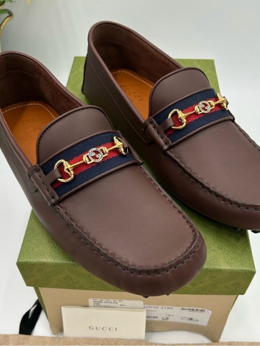 Men’s Gucci Aryton web stripe leather loafers size 12.5 fits 13 US made in Italy